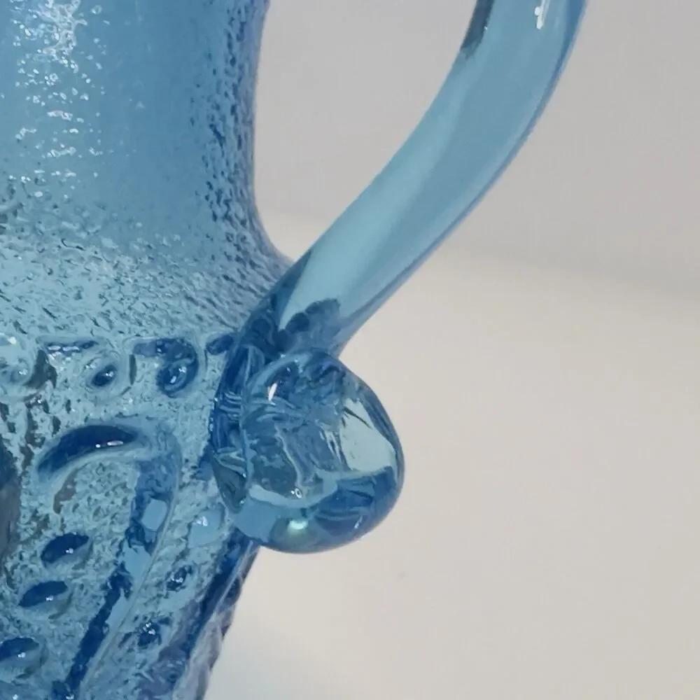 Pitcher Jug Kanawha Ice Colonial Blue Glass Mini UV Raised Loop Swirl Dots Wavy